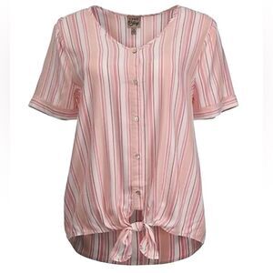 Como Vintage Striped Short Sleeve Tie Front Button Down Shirt Sz XL